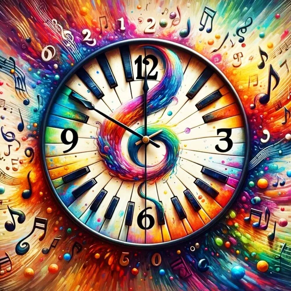 Musical Instrument Images - HUACAN Pittura Diamante Paesaggio Pianoforte Orologio